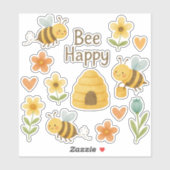 "BEE HAPPY"- süße Bienen mit Blumen Sticker (Vel)