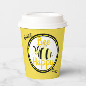 Bee Happy Yellow Bumble Papieren Bekers (Voorkant)