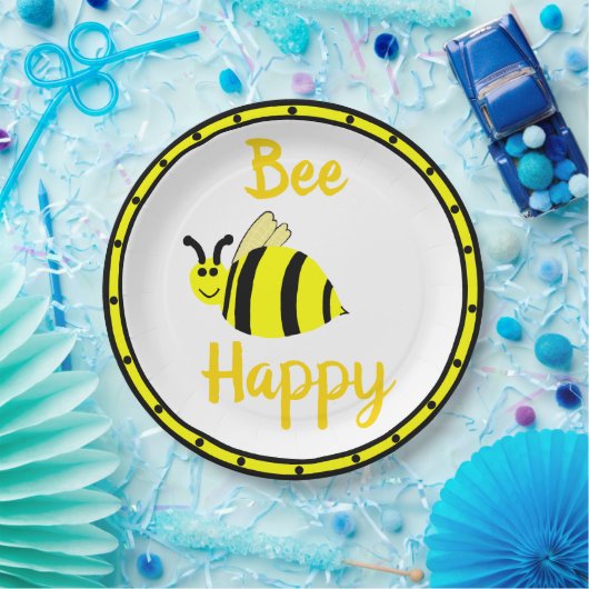 Bee Happy Yellow Bumble Papieren Bordje (Feest)