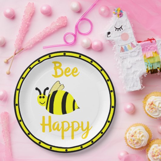 Bee Happy Yellow Bumble Papieren Bordje (Feest)