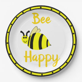Bee Happy Yellow Bumble Papieren Bordje