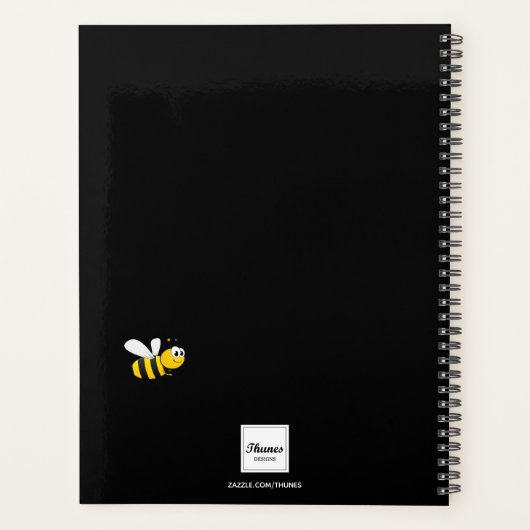 Bee Happy zwarte schattige hommel bijen monogram Planner (Achterkant)