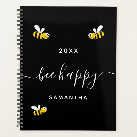 Bee Happy zwarte schattige hommel bijen monogram Planner (Voorkant)