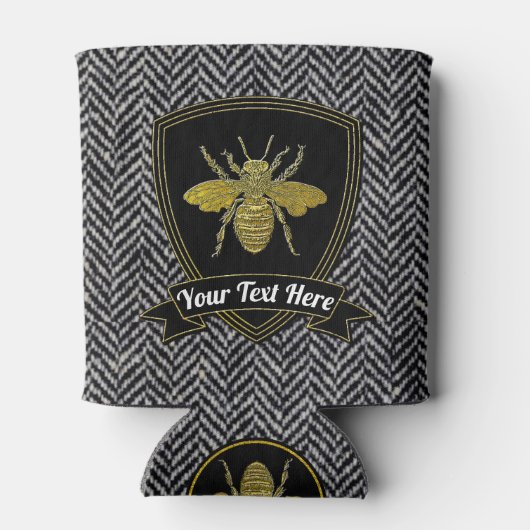 Bee Herringbone Tweed Pattern Jouw tekst Blikjeskoeler (Achterkant)