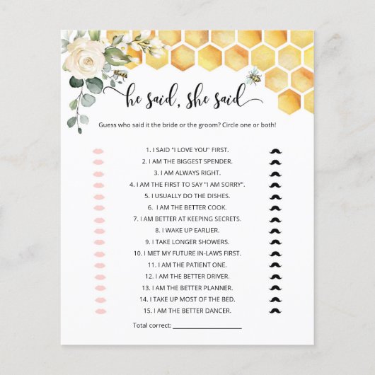 Bee Hij zei dat ze vrijgezellenfeest game zei (Voorkant)