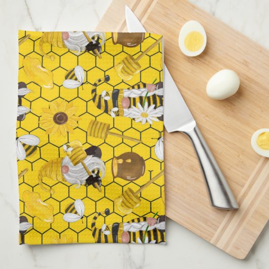 Bee Hive Gnomes Pattern Theedoek (Quarter Fold)