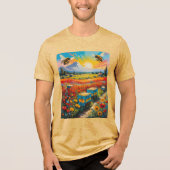 Bee Hives Poppies And Bees With Vibrant Sunrise Tri-Blend Shirt (Voorkant)