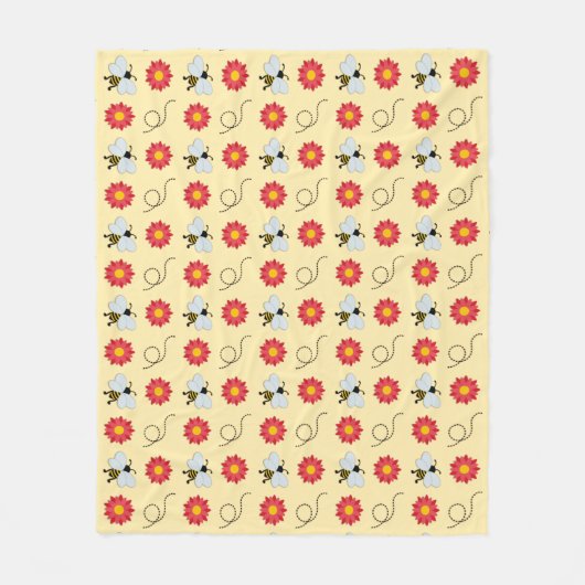 Bee Honey And Flower Fleece Deken (Voorkant)