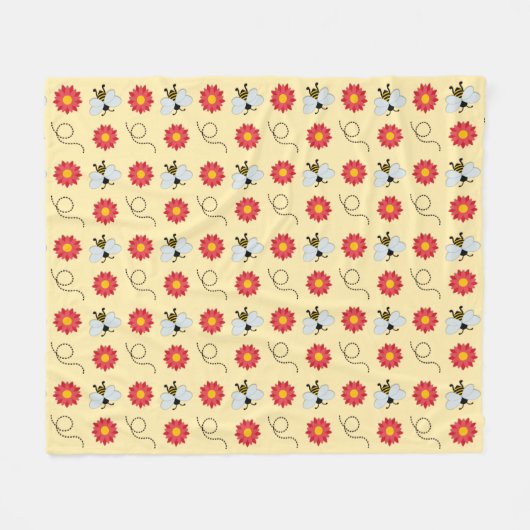 Bee Honey And Flower Fleece Deken (Voorkant (Horizontaal))