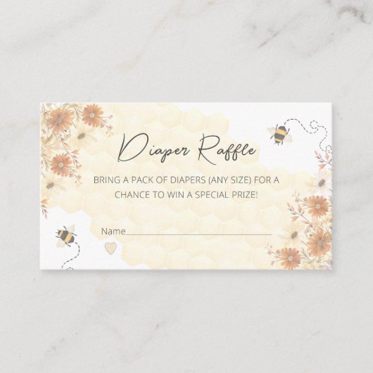 Bee Honey Boho Baby shower Luier Raffle Informatiekaartje (Voorkant)