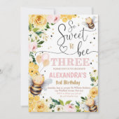 Bee Honey DRIE Verjaardagsuitnodiging Boho Meisje Kaart (Voorkant)