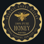 Bee Honey Jar Custom Label Gold<br><div class="desc">Schone en klassiek  etiket waarop de shows werken met een handgemaakt papieren ontwerp voor honingproducten,  waarop etiketten met een natuurlijke uiterlijk zijn aangebracht.</div>