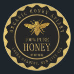 Bee Honey Jar Custom Label Gold<br><div class="desc">Schone en klassiek  etiket waarop de shows werken met een handgemaakt papieren ontwerp voor honingproducten,  waarop etiketten met een natuurlijke uiterlijk zijn aangebracht.</div>