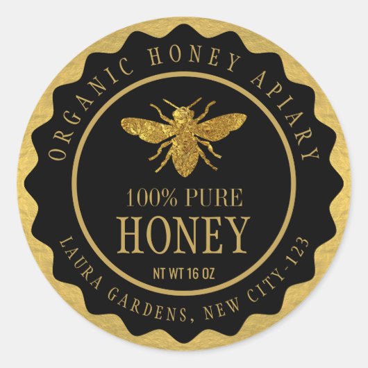  Bee Honey Jar Custom Label Gold (Voorkant)