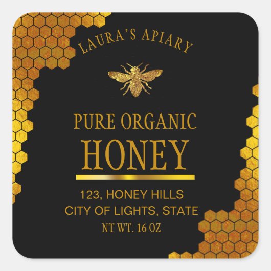 Bee Honey Jar Deksel Product Label Apiary Honingra (Voorkant)