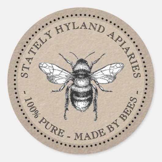  Bee Honey Jar Label Op Getextureerde Kraft (Voorkant)