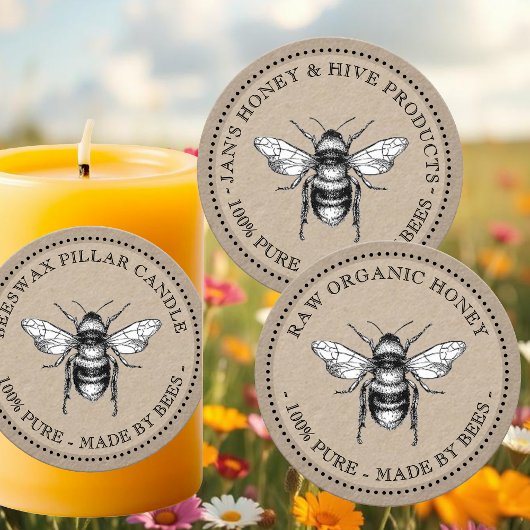  Bee Honey Jar Label Op Getextureerde Kraft