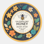 Bee Honey Jar Sticker Label - Dark Modern Floral (Voorkant)