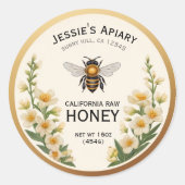 Bee Honey Jar Sticker Label  Witte Bloemen (Voorkant)