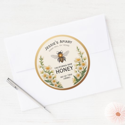 Bee Honey Jar Sticker Label  Witte Bloemen (Envelop)
