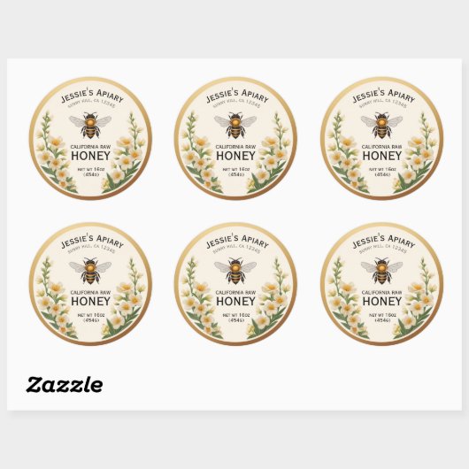 Bee Honey Jar Sticker Label  Witte Bloemen (Vel)