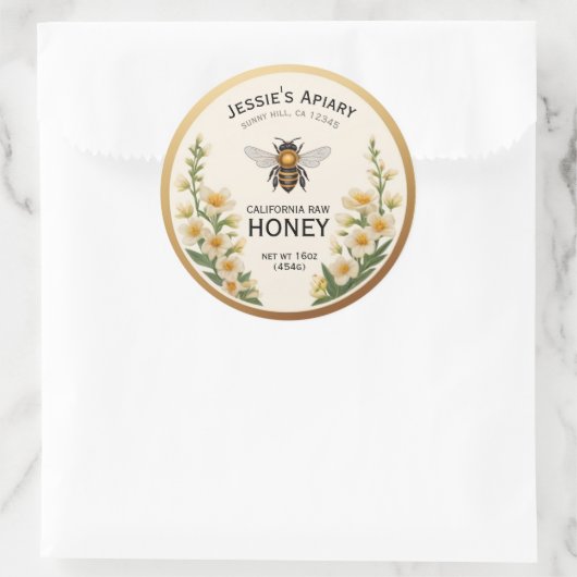 Bee Honey Jar Sticker Label Witte Bloemen (Tas)