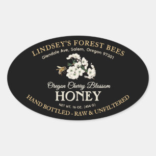  Bee Honey Label Hand gebotteld Raw Black