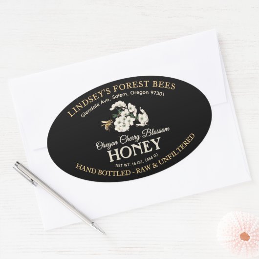 Bee Honey Label Hand gebotteld Raw Black (Envelop)