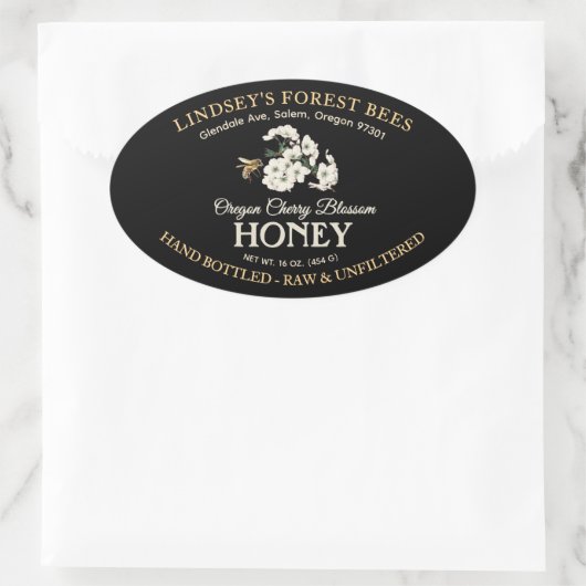  Bee Honey Label Hand gebotteld Raw Black (Tas)