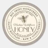  Bee Honey Label Hand gebotteld Raw Kraft (Voorkant)