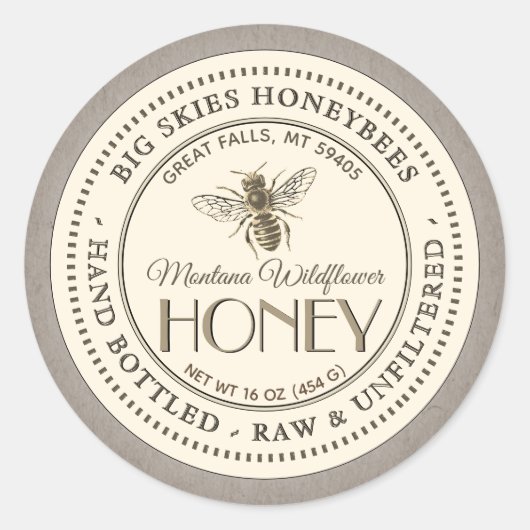  Bee Honey Label Hand gebotteld Raw Kraft (Voorkant)