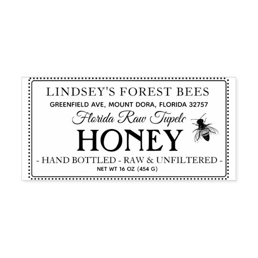 Bee Honey Label Hand gebotteld Raw Stamp Rubberstempel (Afrduk)