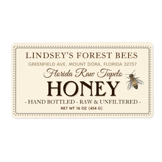  Bee Honey Label Hand gebotteld Raw Verzending (Voorkant)