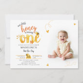 Bee Honey Theme Whimsical Cute Photo 1st Birthday Kaart (Voorkant)