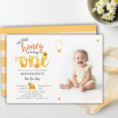 Bee Honey Theme Whimsical Cute Photo 1st Birthday Kaart