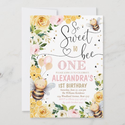 Bee Honey Verjaardagsuitnodiging Meisje Zo Zoet Om Kaart (Voorkant)