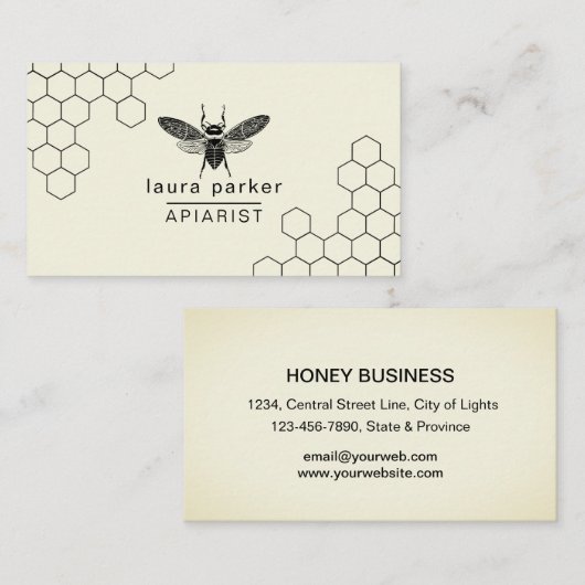 Bee Honey Verkoper Apiarist Minimal Hexagon Visitekaartje (Voorkant / Achterkant)