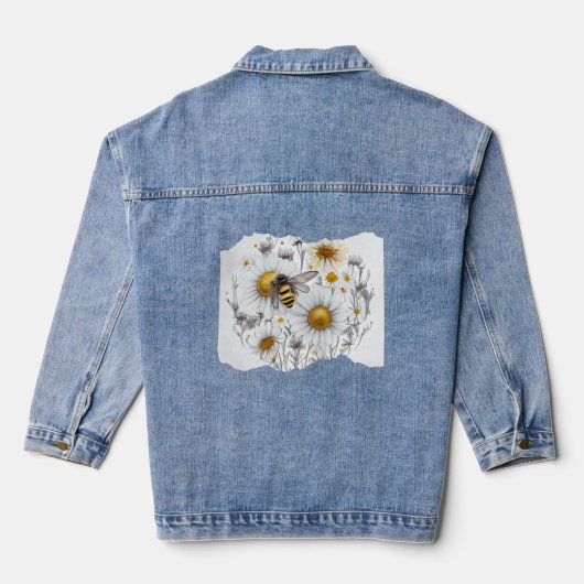 Bee Honeybee Daisy Flowers Denim Jacket (Achterkant)