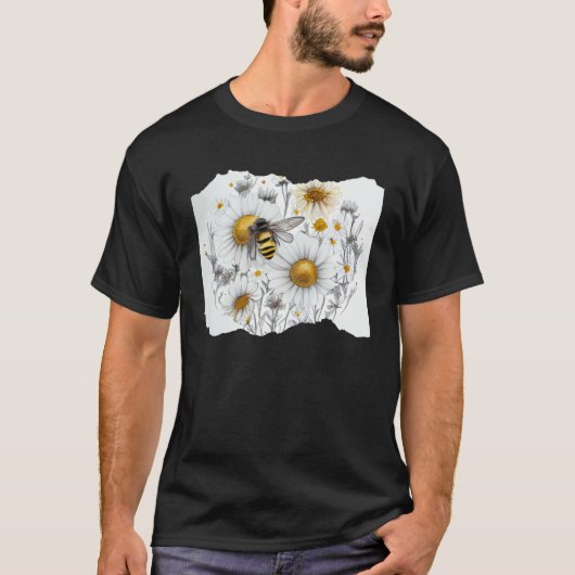 Bee Honeybee Daisy Flowers T-shirt (Voorkant)