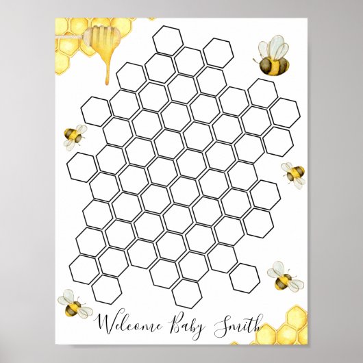 Bee Honeycomb Baby shower Guestbook Poster (Voorkant)