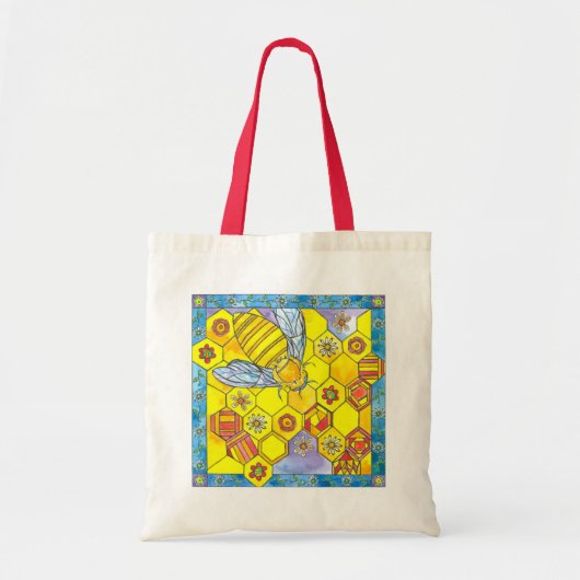 Bee Honeycomb Daisy Waterverf Flowers Geometrisch Tote Bag (Voorkant)