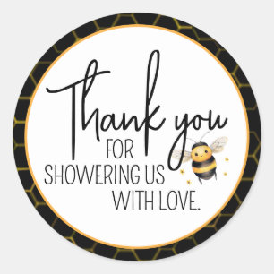 Bee Honeycomb Goud Zwart Baby shower Dank u Ronde Sticker