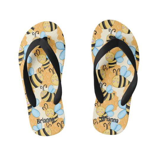 Bee & Honeycomb Patroon Aangepast Kinder Teenslippers (Voetbed)