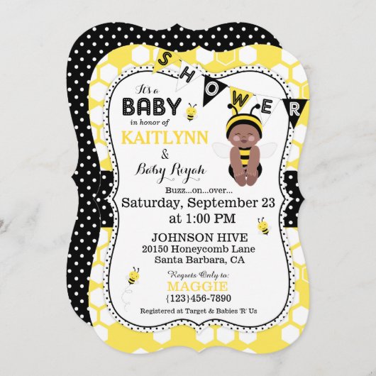 Bee Honeycomb Polka Dot Print Baby shower Uitnodig Kaart (Voorkant / Achterkant)