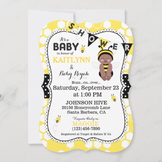 Bee Honeycomb Polka Dot Print Baby shower Uitnodig Kaart (Voorkant)