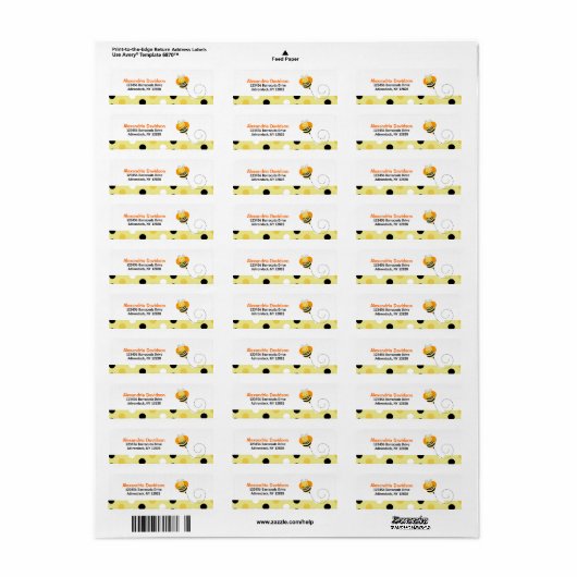 Bee Hop Bumble Bee Aangepaste Adresetiketten - Dot Etiket (Full Sheet)