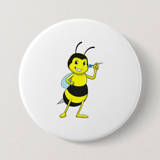 Bee in Darts met Dart Ronde Button 7,6 Cm (Voorkant)
