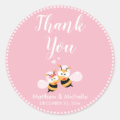 Bee je bruisende roze bruiloft bedankt ronde sticker (Voorkant)