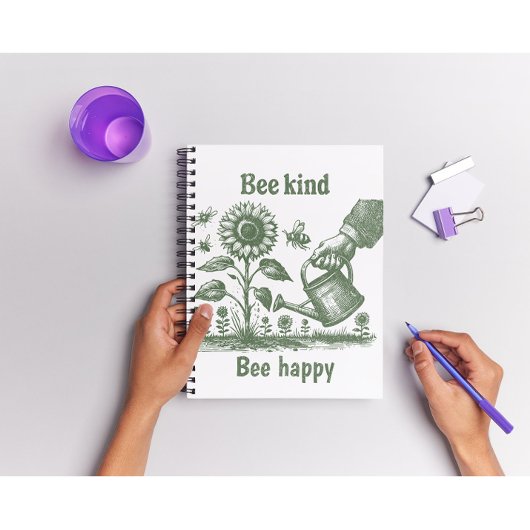 Bee Kind Bee Happy  Sunflowe Woodcut Garden Notitieboek