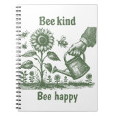 Bee Kind Bee Happy  Sunflowe Woodcut Garden Notitieboek (Voorkant)